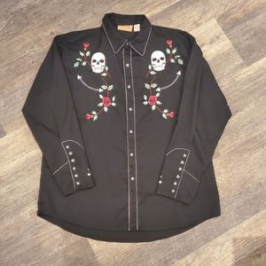 Scully Mens Western Scull & Roses Shirt